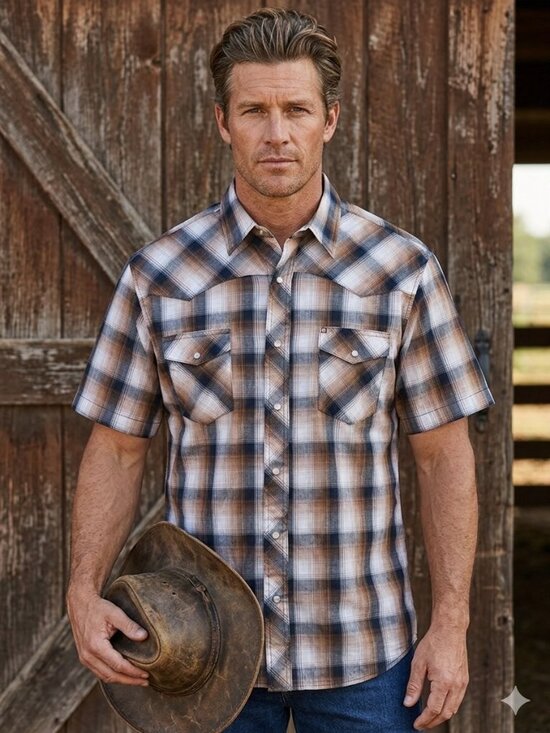Wrangler Other - Wrangler Plaid Short Sleeve Western‎ Pearl Snap Shirt